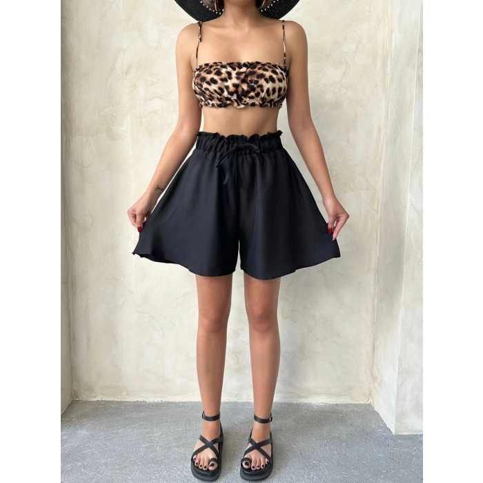 TAVSİYE EDİLEN GÜVENLİ SATICI Volanlı keten şort siyah s255058