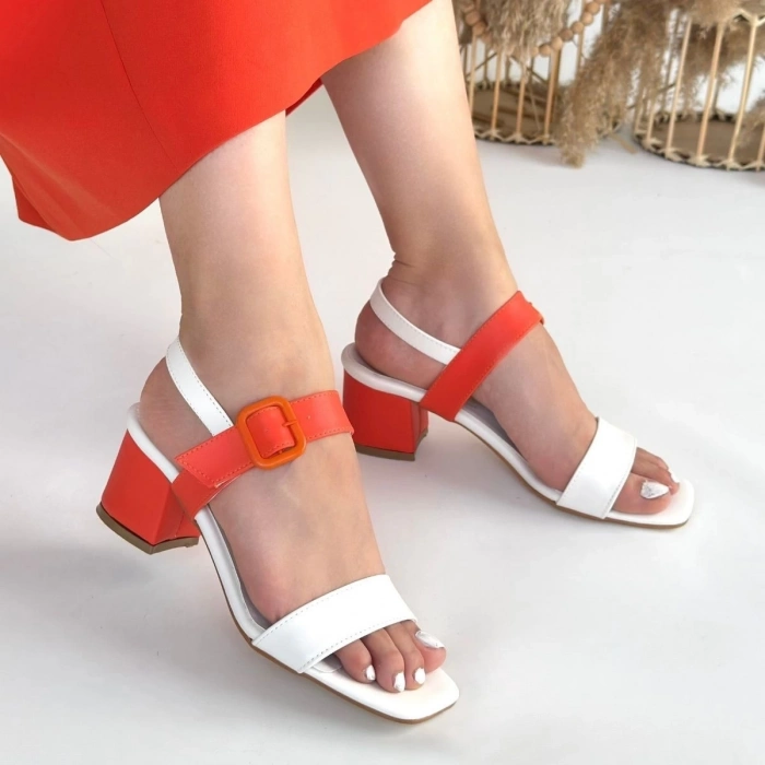 TAVSİYE EDİLEN GÜVENLİ SATICI Year Beyaz Cilt Turuncu Detaylı Topuklu Ayakkabı