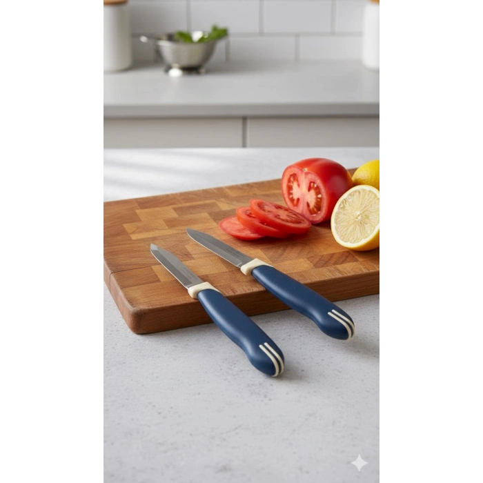 Tramontina 2’li Kısa Meyve Bıçağı Seti Paslanmaz Çelik Lacivert