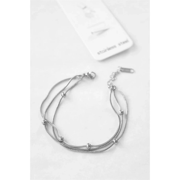 Üç Zincirli Toplu Çelik Bileklik - Gümüş