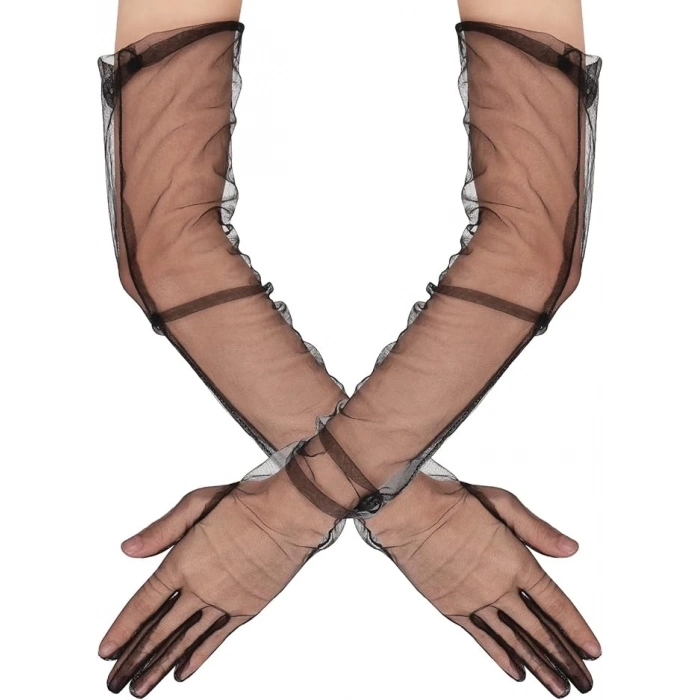 Uzun Boy Likralı Siyah Renk Yetişkin Mega Tül Eldiven 53 Cm