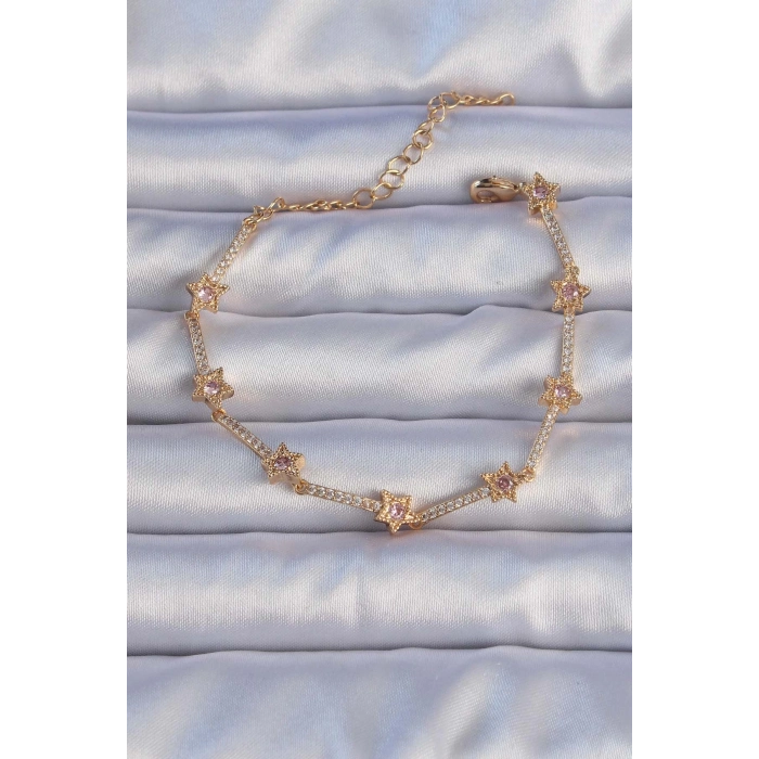 Vip Seri Pirinç Altın Renk Zirkon Taşlı Yıldız Model Bileklik