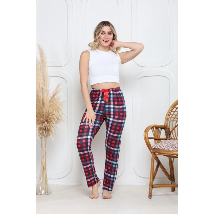 Viskon likralı alt pijama küçük ekose baskı desenli q6018