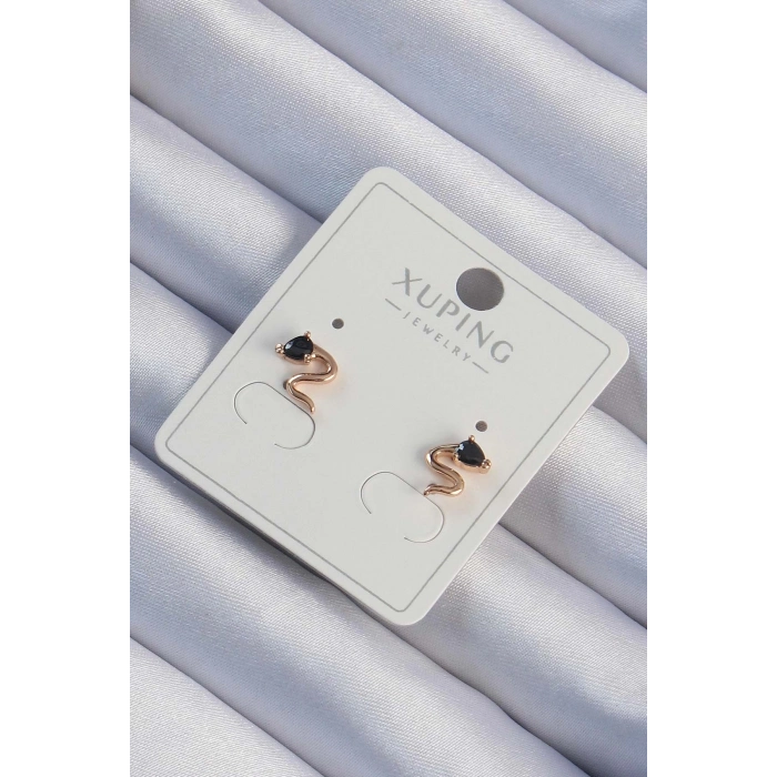 Xuping Rose Renk Siyah Zirkon Taşlı Kıvrımlı Küpe