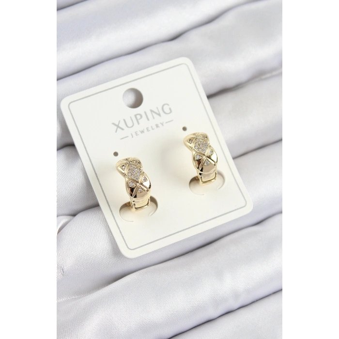 Xuping Zirkon Taşlı Geometrik Desenli Halka Model Gold Renk Kadın Küpe