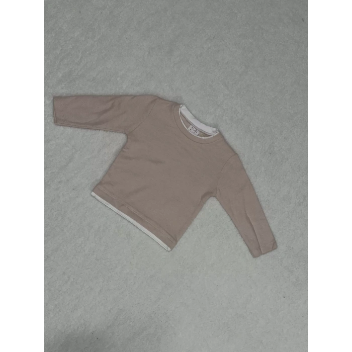 Yaka ve bel biyeli sweatshirt pudra