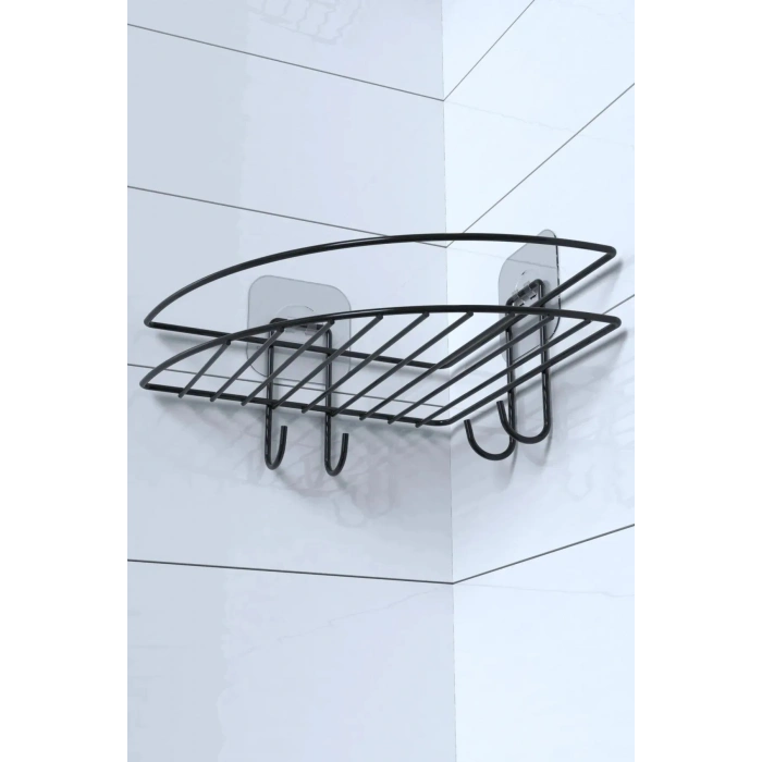 Yapışkanlı Banyo Köşeliği Kancalı Köşe Rafı Duş Şampuanlık Duvar Düzenleyici Organizer Raf