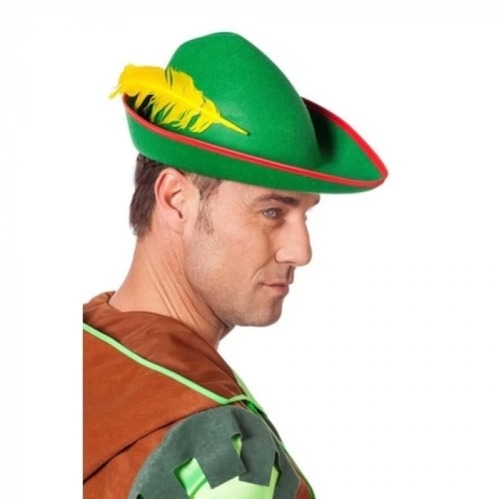 Yeşil Renk Robin Hood Şapkası Sarı Tüylü