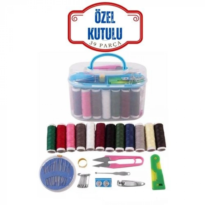 Özel Kutulu 39 Parça Dikiş Seti – Renkli İplikler, Makas, İğne, Mezura ve Aksesuarlar 711837