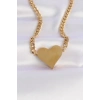 316L Çelik Zincir Altın Renk Düz Plaka Kalp Kolye