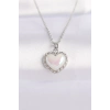 316L Çelik Zincir Gümüş Renk Beyaz Taşlı Bombeli Kalp Kolye
