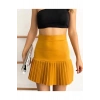 Altı pliseli mini etek hardal s24705