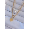 ÇOK SATAN 316L Çelik Gold Renk Çift Zincir İnci Detayı Love Kalp Kolye
