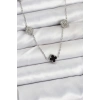 ÇOK SATAN 316L Çelik Zincir Gümüş Renk Siyah ve Zirkon Taşlı Baby Boy Yonca Kadın Kolye