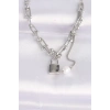 ÇOK SATAN 316L Çelik Zincir Gümüş Renk Zincirli Love Yazılı Kilit Kolye