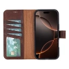 ÇOK SATAN Apple iPhone 16 Pro uyumlu, Hakiki Deri, El Yapımı, Cüzdanlı Kılıf, Antik Kahve