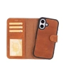 ÇOK SATAN Apple iPhone 16 uyumlu, Hakiki Deri, El Yapımı, Cüzdanlı Kılıf, Karamel