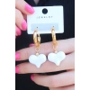 ÇOK SATAN Gold Renk Halka Beyaz Kalp Model Kadın Küpe