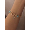 ÇOK SATAN Gold Renk Yonca Figür Mavi Kristal Boncuk Detay Kadın Bileklik