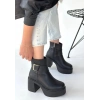 ÇOK SATAN Lonji Siyah Cilt Topuklu Bot