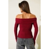 ÇOK SATAN Madonna Yaka Düğmeli Bluz bordo t4329