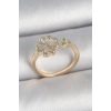 ÇOK SATAN Pirinç Gold Renk Beyaz Mineli Yonca Model Zirkon Taş Detay Ayarlanabilir Kadın Yüzük