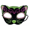 ÇOK SATAN Siyah Kadife Kaplama Üzeri Pembe Yeşil Sim İşlemeli Kedi Maskesi 20x13 cm