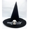 ÇOK SATAN Siyah Renk Gri Duvaklı Kuru Kafa Temalı Cadı Şapkası 35x38 cm