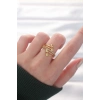 ÇOK SATAN Topçuk Model Zirkon Taşlı Gold Renk Ayarlanabilir Yüzük