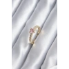 Gold Renk Zirkon Taşlı Pembe Kristal Kalp Model Kadın Yüzük