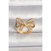 Pirinç Gold Renk Ayarlanabilir Zirkon Taşlı Kurdele Model Kadın Yüzük