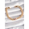 Pirinç Gold Renk Pembe Kare Zirkon Taşlı VIP Seri Kadın Bileklik