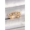 Pirinç Gold Renk Zirkon Taşlı Kalp Model Ayarlanbilir Kadın Yüzük