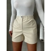 TAVSİYE EDİLEN GÜVENLİ SATICI Beli lastikli çıtçıtlı deri şort krem w241007
