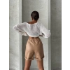 TAVSİYE EDİLEN GÜVENLİ SATICI Beli lastikli duble paça deri şort bej w24755