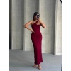 TAVSİYE EDİLEN GÜVENLİ SATICI Krinkıl tek omuz uzun elbise bordo s25455