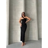 TAVSİYE EDİLEN GÜVENLİ SATICI Krinkıl tek omuz uzun elbise siyah s25455