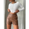 TAVSİYE EDİLEN GÜVENLİ SATICI Parçalı cepli deri şort taba w26312