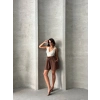 TAVSİYE EDİLEN GÜVENLİ SATICI Volanlı keten şort kahve s255058