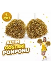 1 Çift ( 2 Adet ) Altın Renk 23 Nisan 19 Mayıs 29 Ekim Okul Gösteri Ponponları Ekstra Dolgun