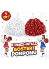 1 Çift ( 2 Adet ) Kırmızı-beyaz Renk 23 Nisan 19 Mayıs 29 Ekim Okul Gösteri Ponponları Ekstra Dolgun