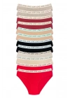 12 Adet Pamuklu Esnek Kadın Slip Bikini Külot Geniş Lastikli Baskılı