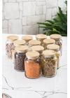 12 Lü Set Bambu Kapaklı Cam Kavanoz & Erzak Saklama Kabı 800 ml Orta  Boy ( Vakum Kapak )