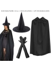 120 Cm Siyah Yakalı Cadı Pelerini Cadı Şapkası Ve 1 Çift Siyah Kumaş Eldiven Seti 3 Parça
