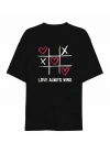 14 Şubat Sevgililer Günü Love Always Wins Baskılı Oversize Bisiklet Yaka T-shirt - Siyah