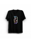14 Şubat Sevgililer Günü Love Baskılı Oversize Bisiklet Yaka T-shirt - Siyah