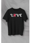 14 Şubat Sevgililer Günü Love Baskılı Oversize Bisiklet Yaka T-shirt - Siyah
