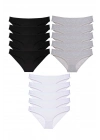 15 adet Süper Eko Set Likralı Kadın Slip Külot Siyah Gri Beyaz