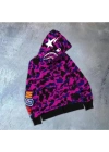 2 İplik Bape Kapüşonu Fermuarlı Hırka - Mor