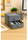 2 Katlı Çekmeceli Kalemlik & Ofis Masa Üstü Düzenleyici & Çok Amaçlı Organizer Gri